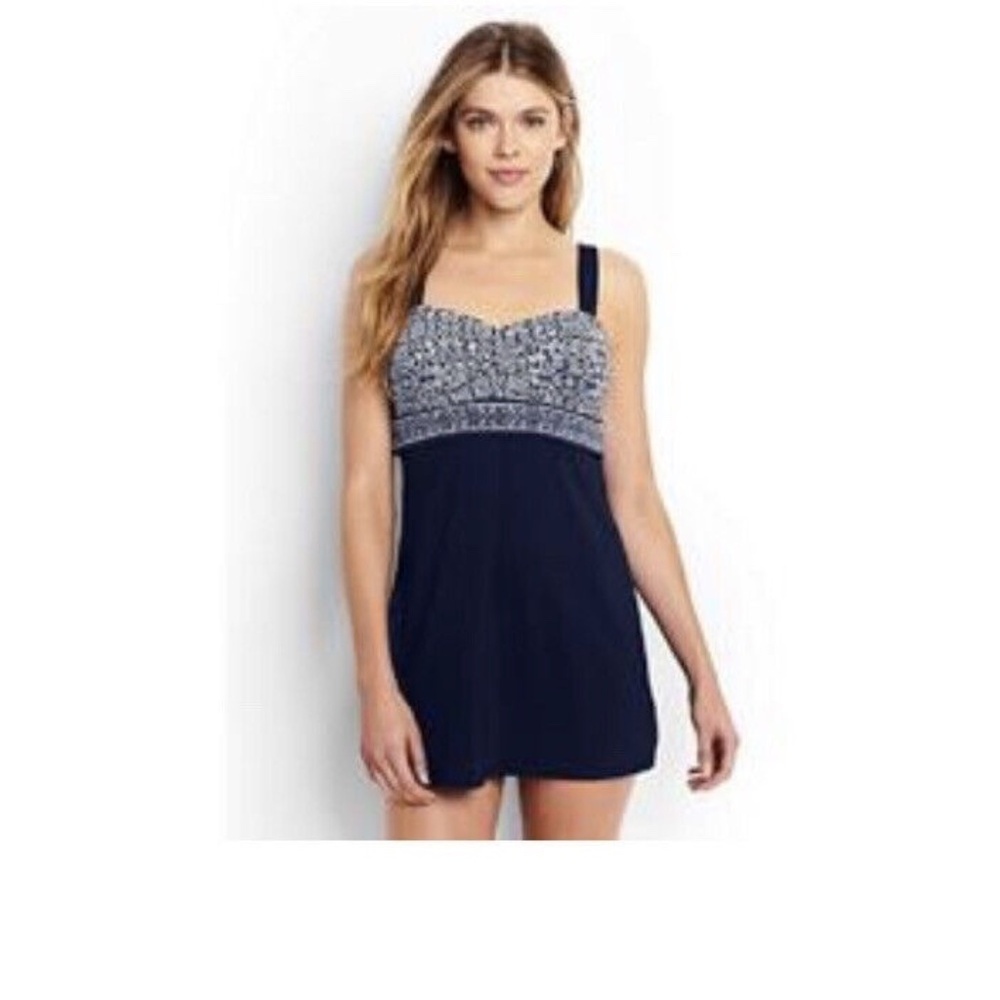 Lands' End Women's Blue Floral Tankini Swim Set Sz 10 Top 12 Bottom NWT